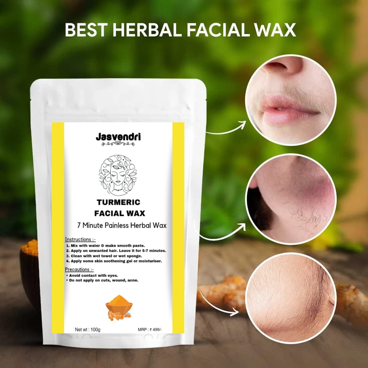NJORA Turmeric Facial Wax Powder 100g | 7-Minute Painless Hair Removal