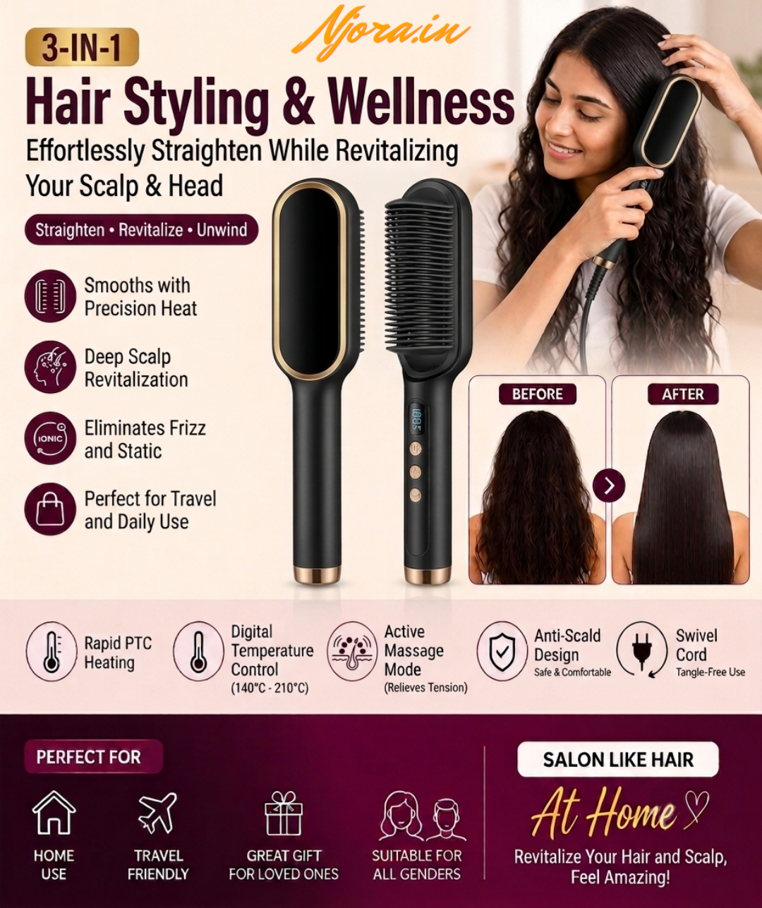 Hair Scalp Massager & Straightening Comb | 2-in-1