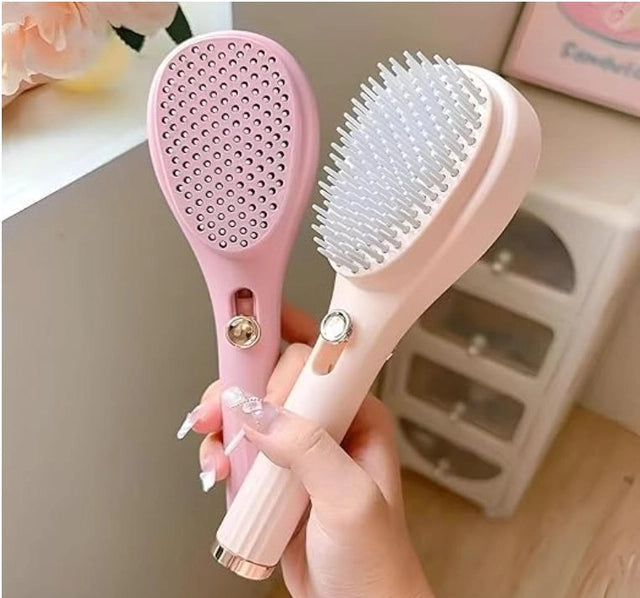 NJORA Self-Cleaning Hairbrush 2-in-1 | Detangling Hairbrush & Comb